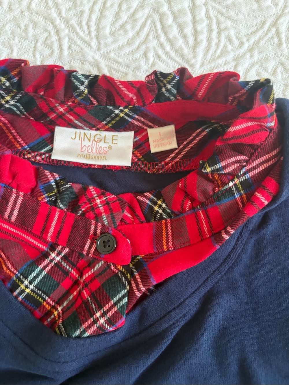 New JingleBelles by Kim Gravel Peek a Boo Ruffle Tartan Top Twilight size Large - Picture 4 of 10